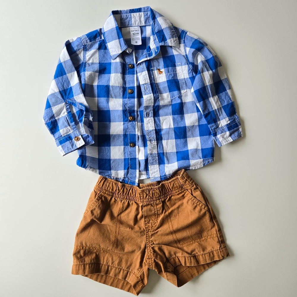 🌺 Carter's 2-Piece Button-Front Top & Canvas Short Set - Toddler Boy